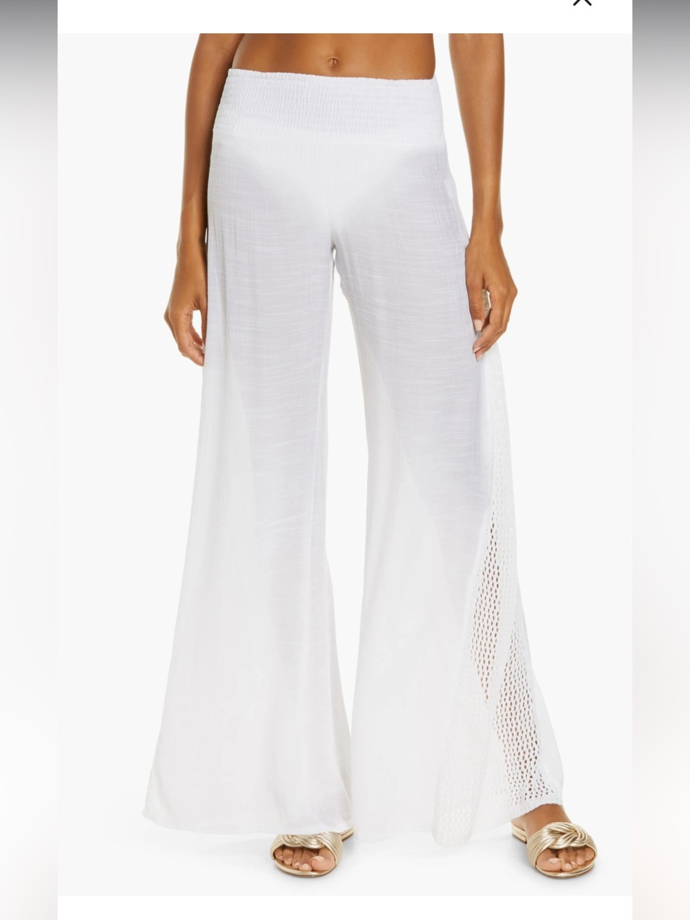 😍Elan Crochet Panel White Wide Leg Pants - Small